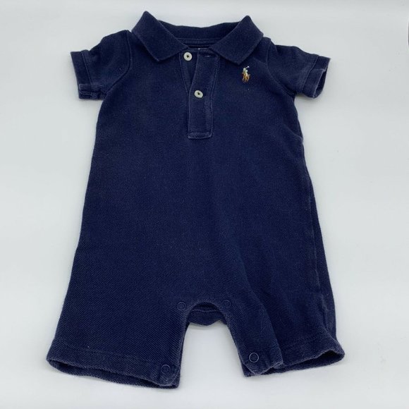 RALPH LAUREN Boys Romper 3M Navy Blue Shortall Pol - Picture 1 of 5